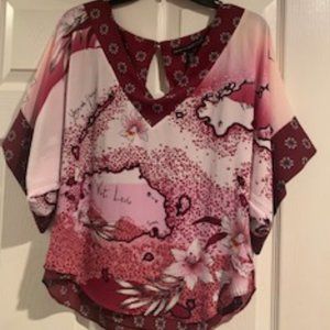 V-Neck Burgundy & Plum Abstract Top